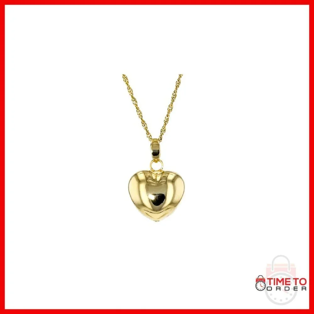 18kt Gold Over Sterling Puffed Heart Pendant Necklace with Lobster Clasp